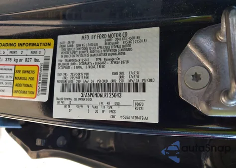 2020 Ford Fusion Se z USA, uszkodzony, nr VIN 3FA6P0HD6LR125043